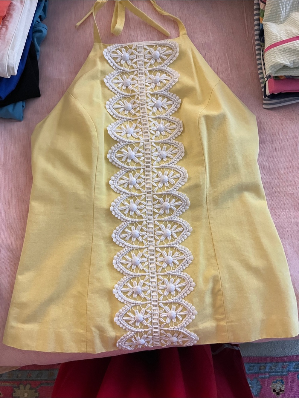 Lilly Pulitzer Yellow Halter Camisole with White Beaded Front